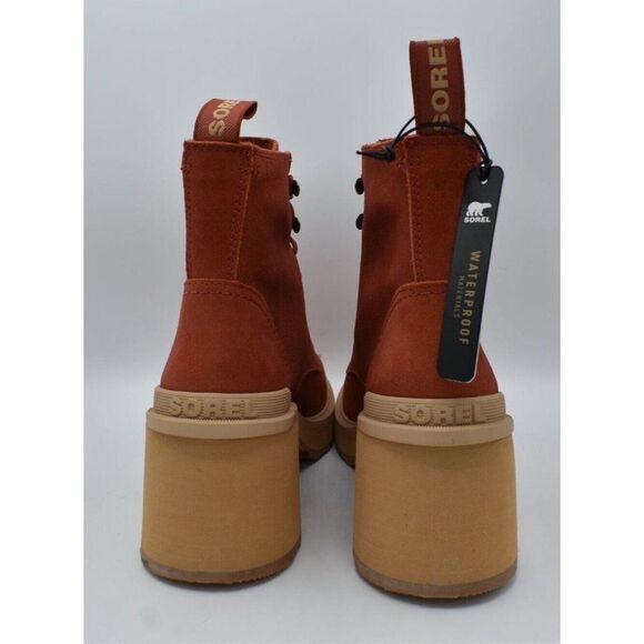 Sorel Womens Size 8.5 Hi Line Warp Red Suede Lace Up Waterproof Heeled Boots - Picture 6 of 10